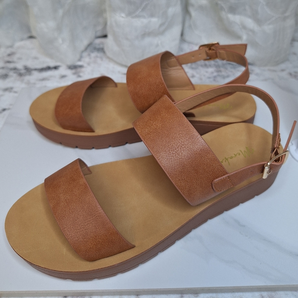 Meraki Tan Brown Double Strap Buckle Sandals Boutique Women's 7